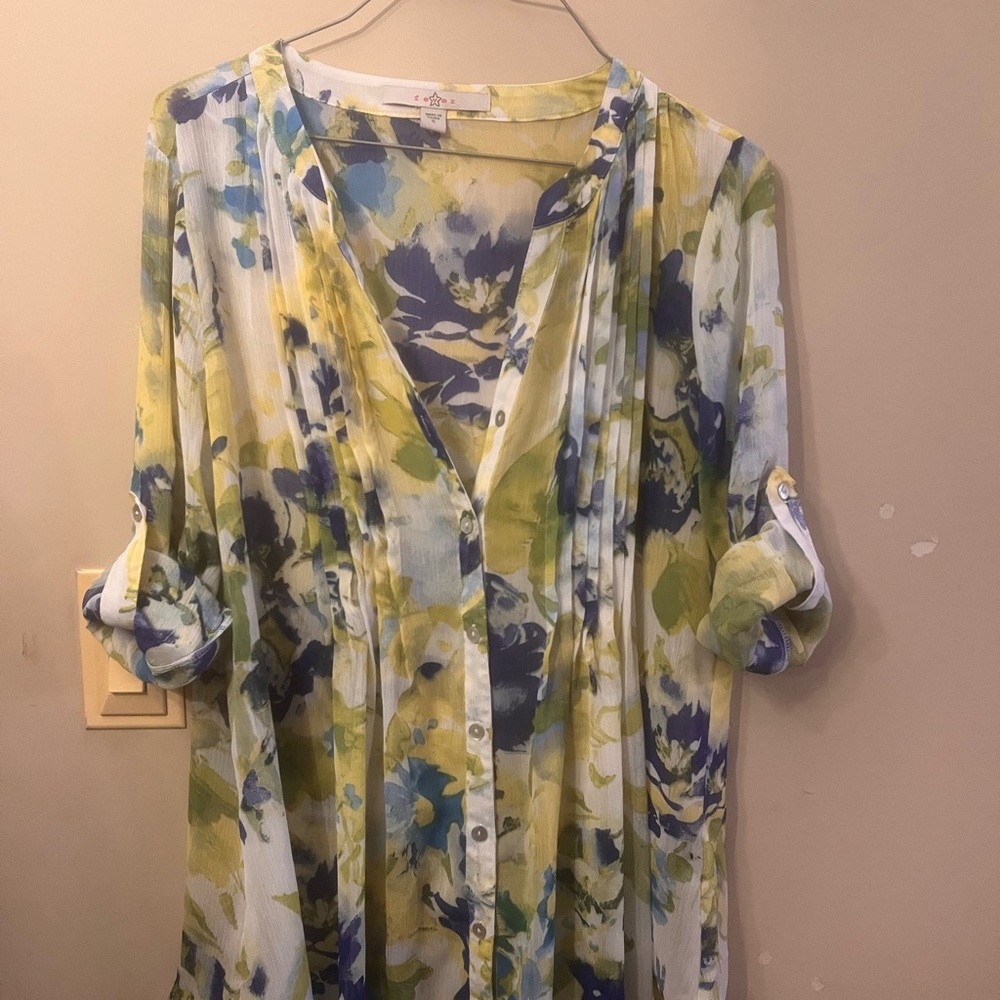 Fever Floral Button-Front Blouse in Yellow, Blue & Green